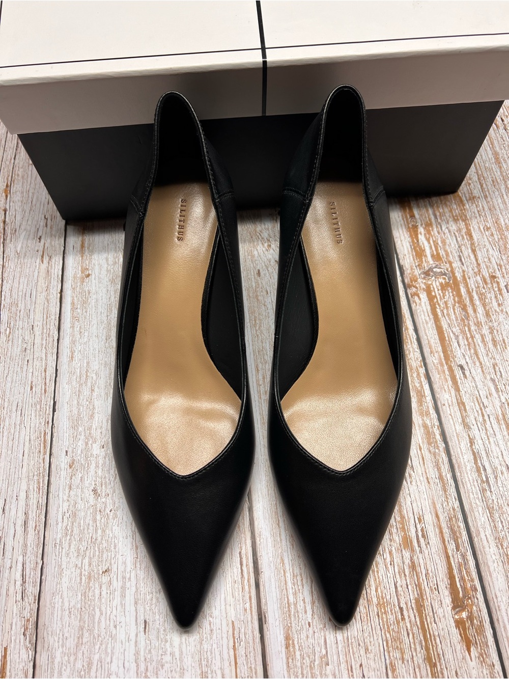 Black Pointed-Toe Women’s Pumps leather
